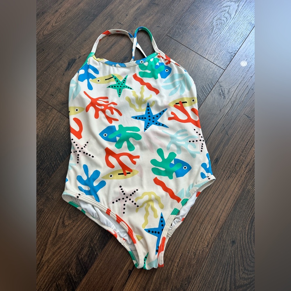 Hanna Andersson Girls Printed Easy One Piece Swimsuit Coral Reef Size 150/12